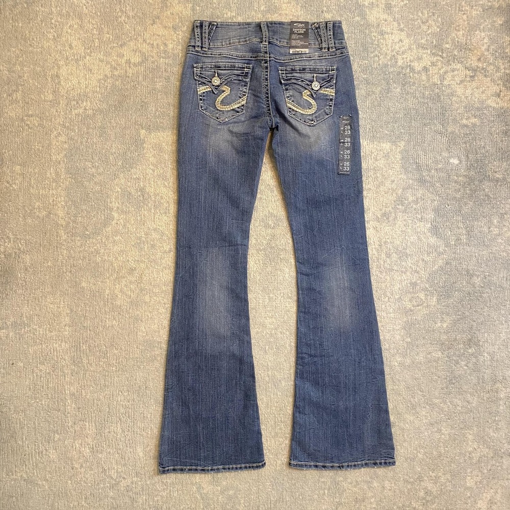 Silver Jeans Dawson Flare Jeans Womens 26x33 Medium Wash Blue Low Rise Stretch